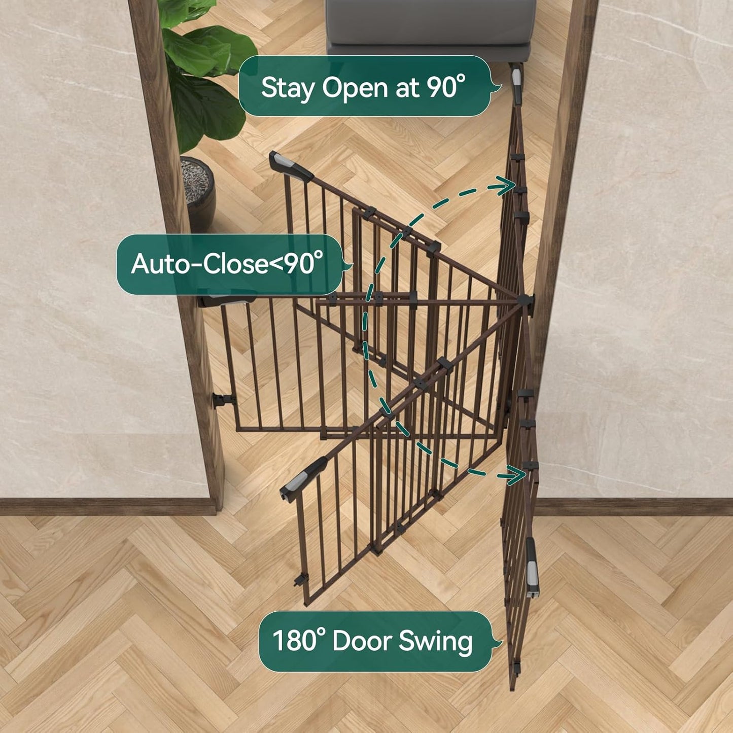 Babelio 34" Extra Tall Baby/Dog Gate with No Threshold Design Walk Thru Door, 26-43" Auto Close