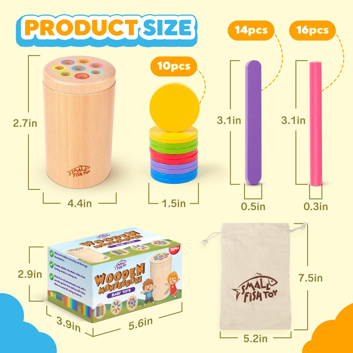 Wooden Montessori Baby Toddler Toys 3in 1 Learning Fine Motor Preschool Toy