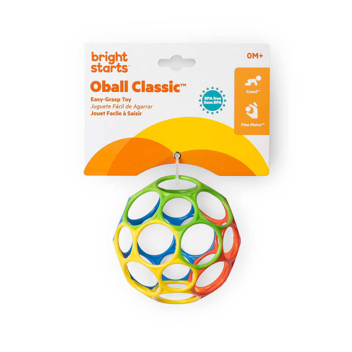 Bright Starts Oball Easy Grasp Classic Ball BPA-Free Infant Toy in Red, Yellow, Green, Blue, Age