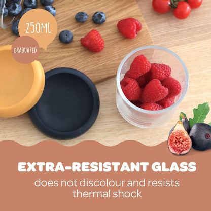 BEABA 4 Pack Glass Baby Food Jars with Soft Silicone Air Tight Lids, 8 oz Glass Storage Containers