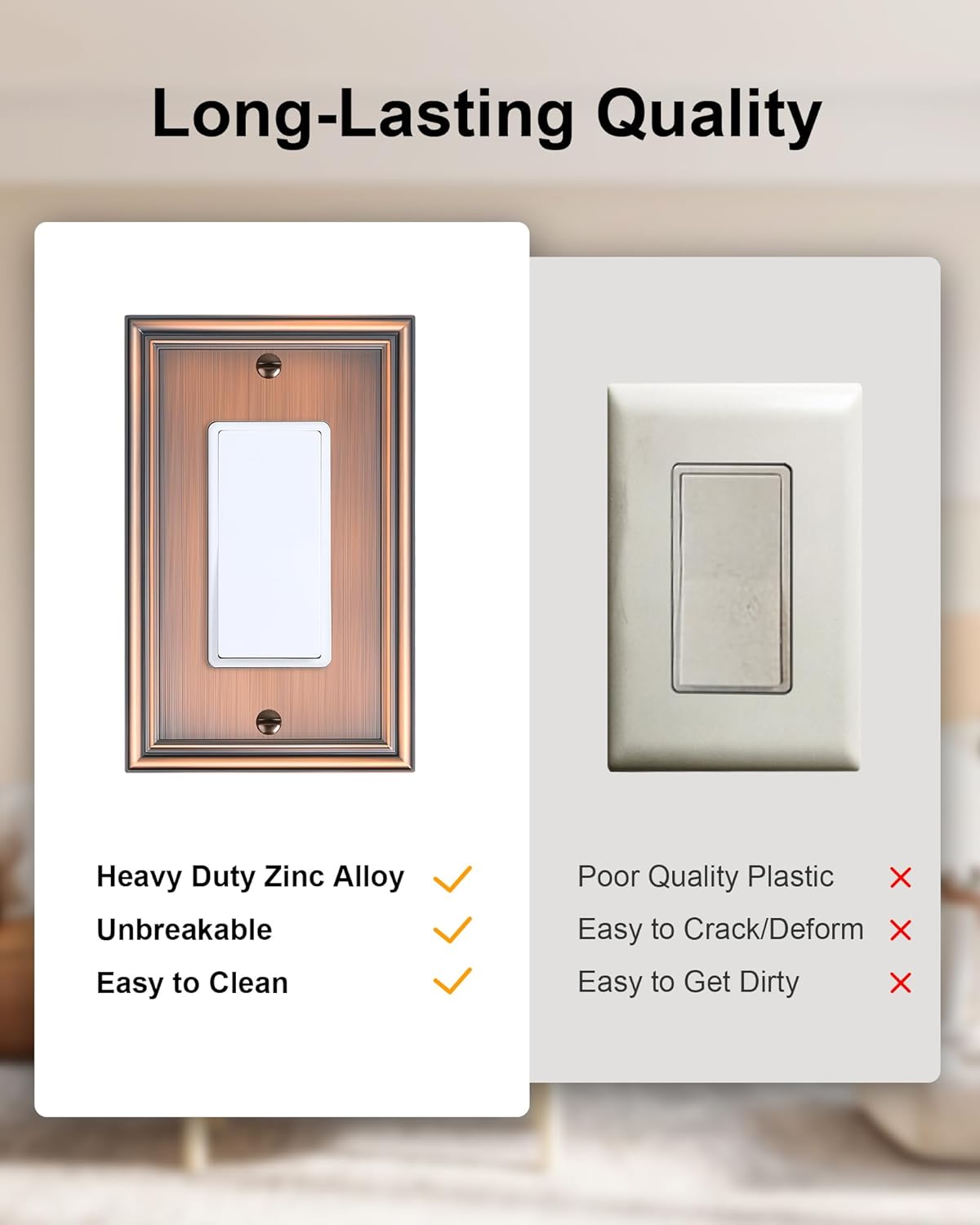 6-Pack Decorator Outlet Cover Plate, Antique Copper Decorative Switch Plates and Outlet Covers