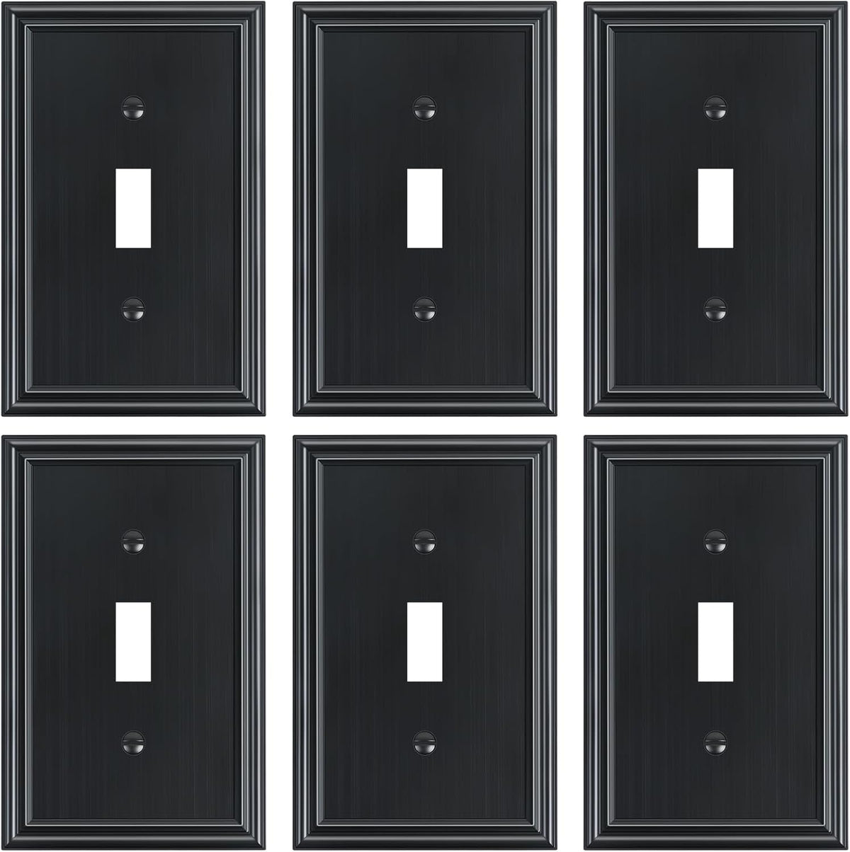 6-Pack Single Toggle Light Switch Cover Plate, Durable Solid Zinc Alloy Decorative Switch Plate