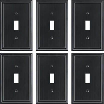 6-Pack Single Toggle Light Switch Cover Plate, Durable Solid Zinc Alloy Decorative Switch Plate