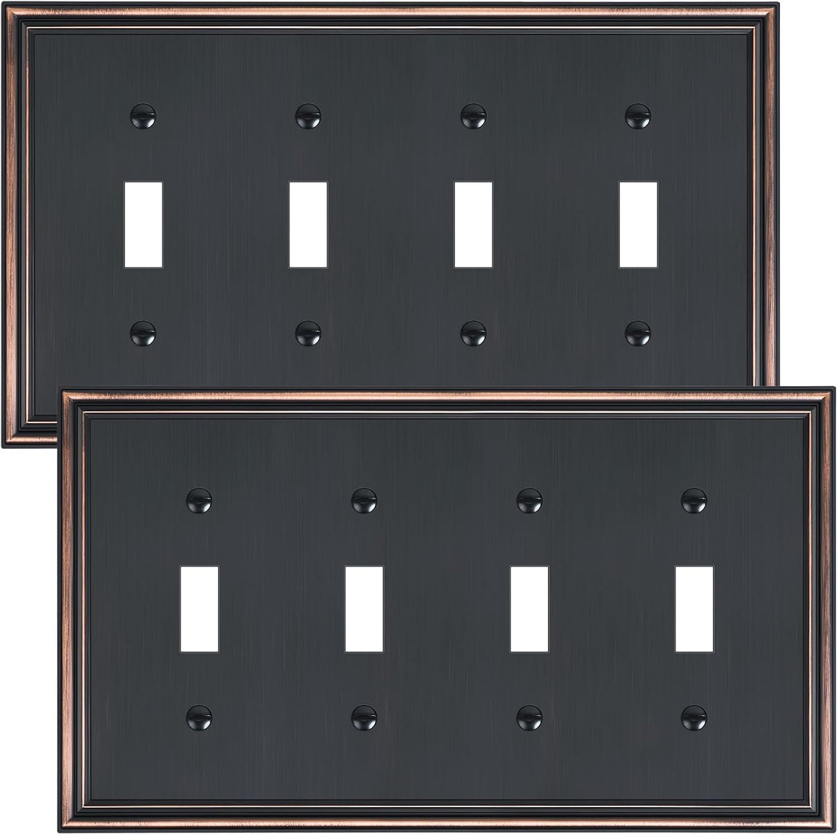 2-Pack Quad Toggle Light Switch Cover Plate, Durable Zinc Alloy Decorative Switch Plate Covers