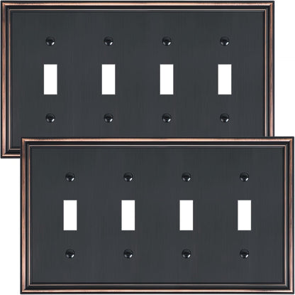 2-Pack Quad Toggle Light Switch Cover Plate, Durable Zinc Alloy Decorative Switch Plate Covers