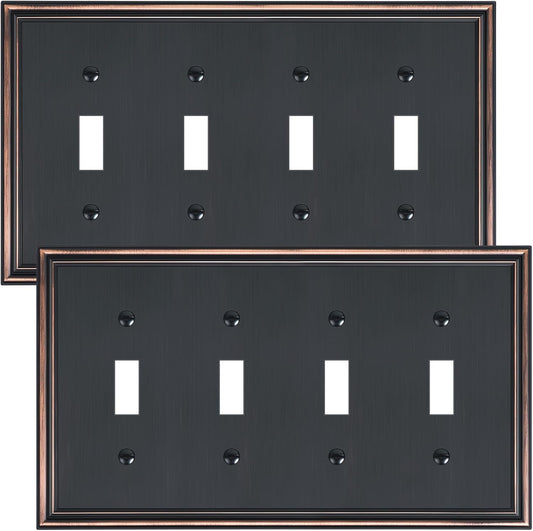2-Pack Quad Toggle Light Switch Cover Plate, Durable Zinc Alloy Decorative Switch Plate Covers