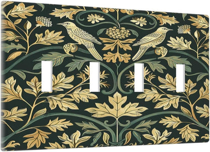 Light Switch Covers William Morris Vintage Botanical Birds Golden Green Leaves Quad Toggle