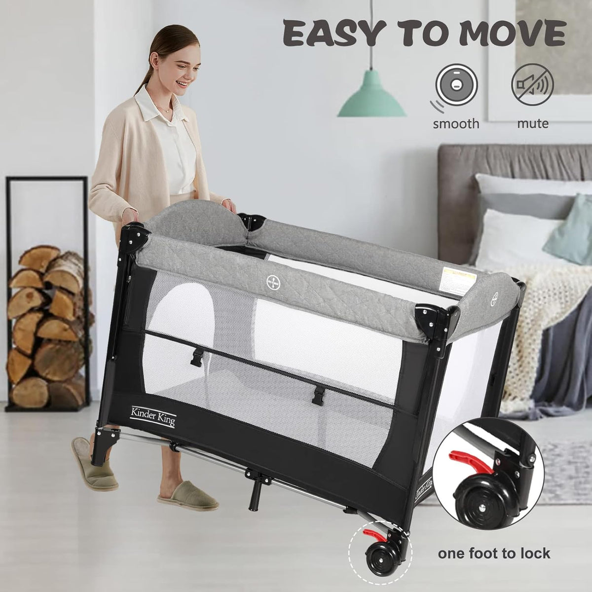 Kinder King 4 in 1 Portable Nursery Center, Foldable Baby Bedside Crib w/Bassinet, Infant Pack n