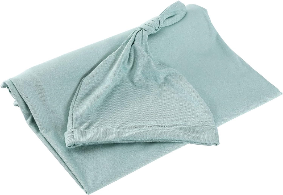 iEvolve Cotton Knitted Baby Swaddle Blanket with Hat Headband Set Newborn Swaddle Wrap Receiving