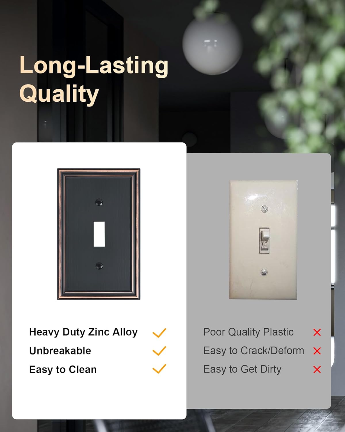 6-Pack Single Toggle Light Switch Cover Plate, Durable Solid Zinc Alloy Decorative Switch Plate