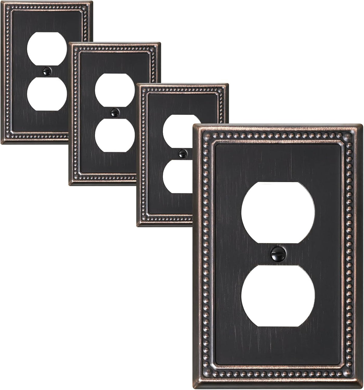 4-Pack Duplex Outlet Cover Plate, Aged Bronze Metal Wall Plates for Electrical Outlets, 1 Gang