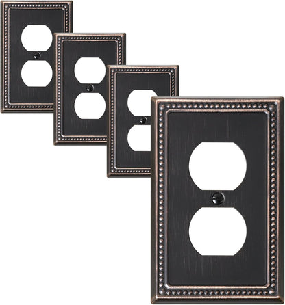 4-Pack Duplex Outlet Cover Plate, Aged Bronze Metal Wall Plates for Electrical Outlets, 1 Gang