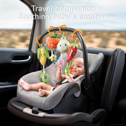 TUMAMA Hanging Baby Toys, 4 Pack Vegetable Crib Stroller Baby Gym Mobile Plush Toys, Early Baby
