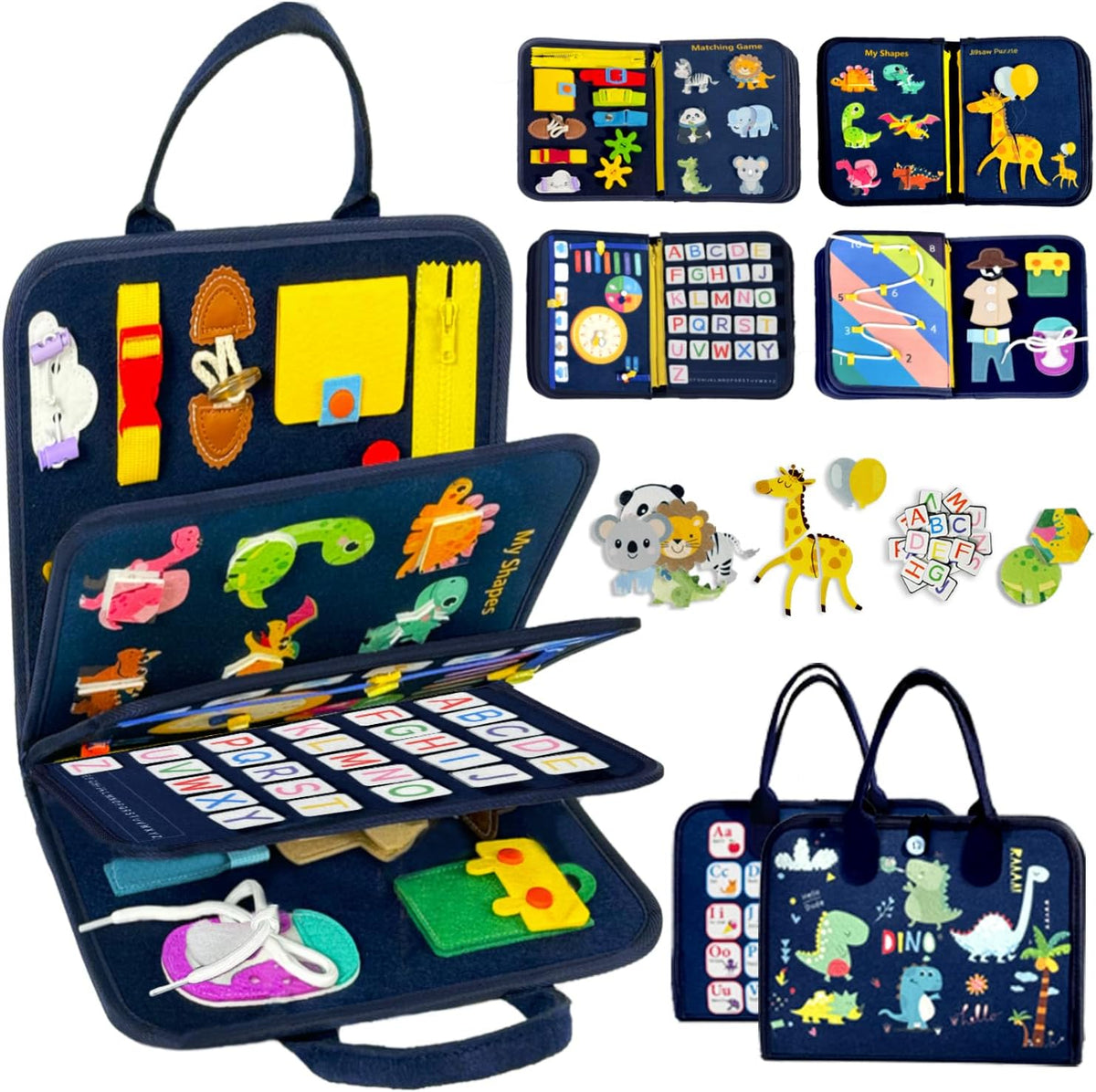 Qizfun Busy Board Book Montessori Toys for 1 2 3 4 Year Old, Boy Birthday Gifts, Educational