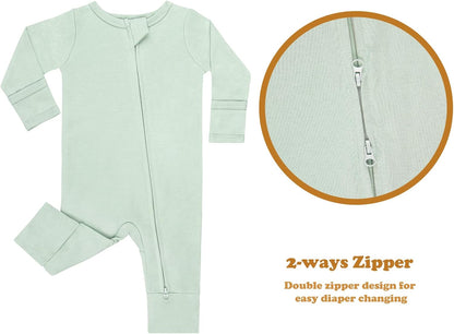 GUISBY Long Sleeve Cotton Pajamas Footless Baby Bodysuits with Zipper and Mittens 3-Pack for Boys