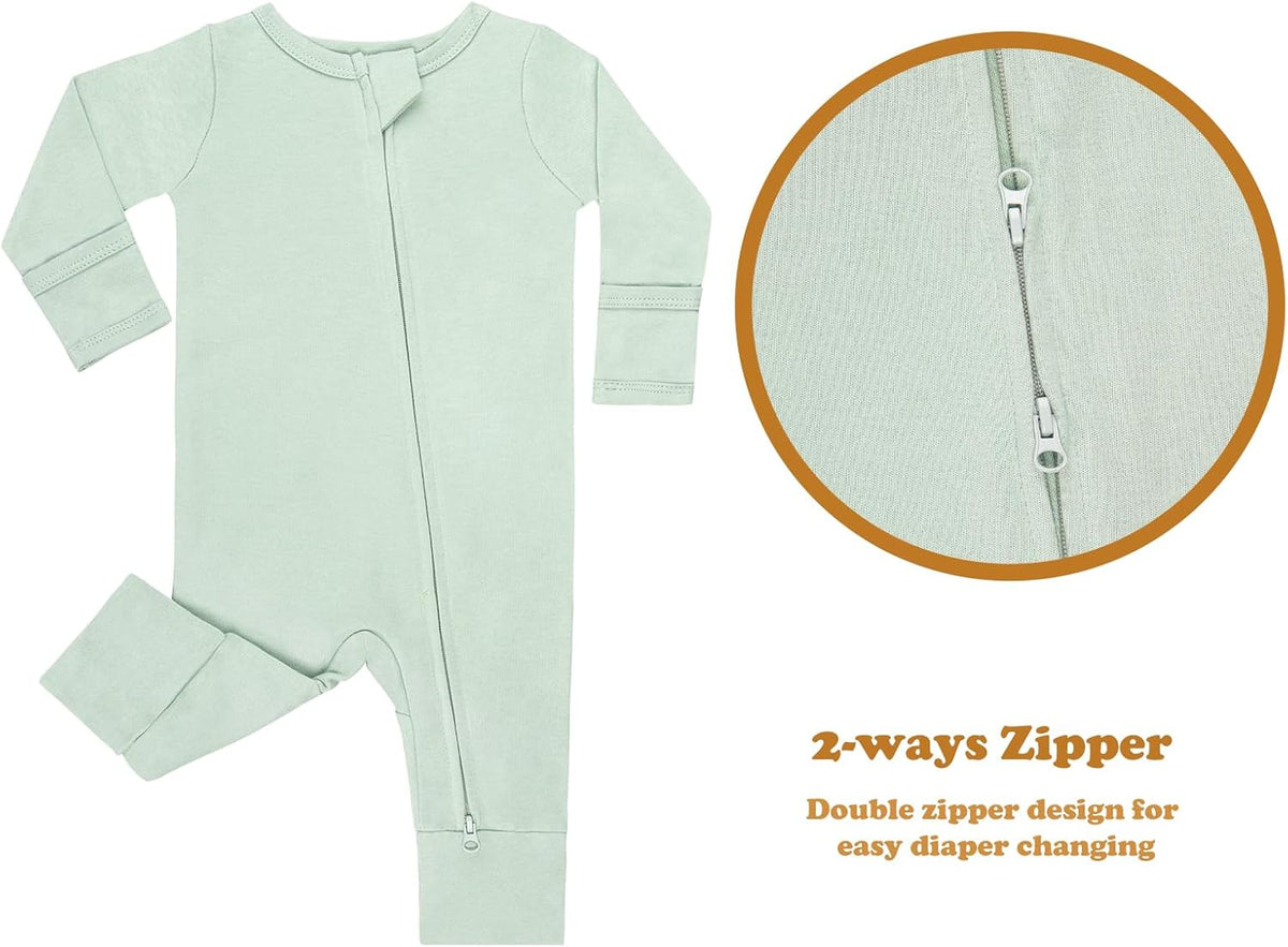 GUISBY Long Sleeve Cotton Pajamas Footless Baby Bodysuits with Zipper and Mittens 3-Pack for Boys