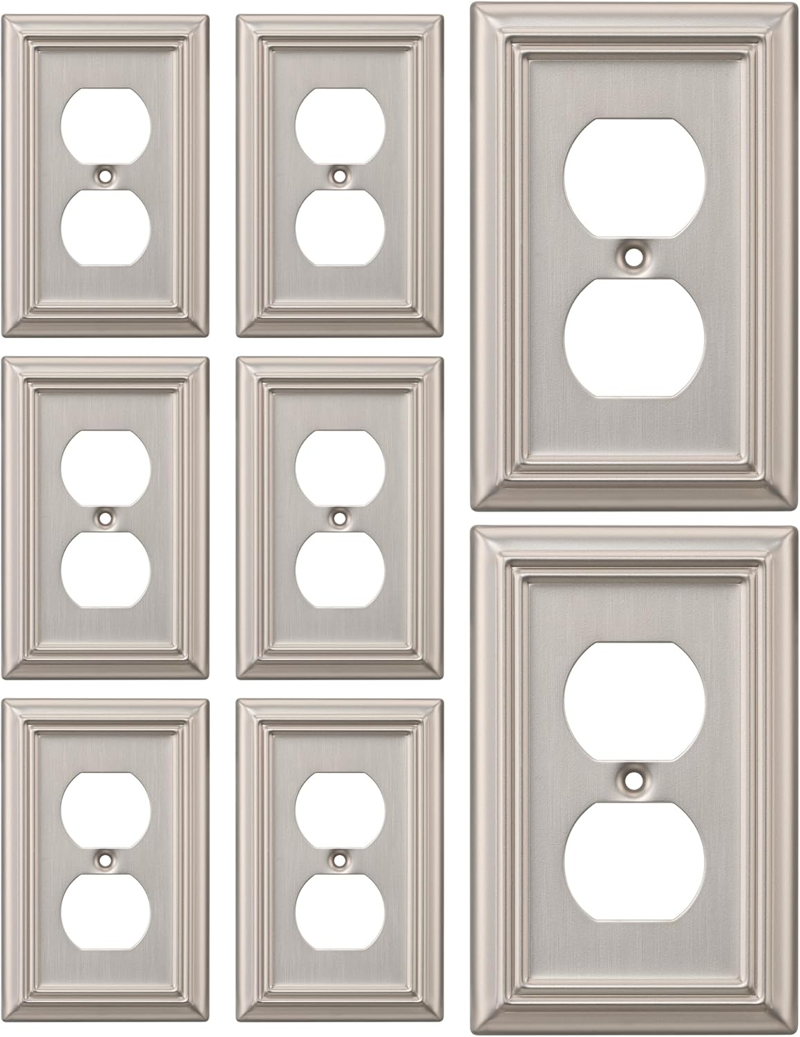 DEWENWILS 8-Pack Duplex Wall Plate, Metal Wall Outlet Cover for Receptacle, Light Switch, Brushed