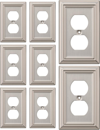 DEWENWILS 8-Pack Duplex Wall Plate, Metal Wall Outlet Cover for Receptacle, Light Switch, Brushed