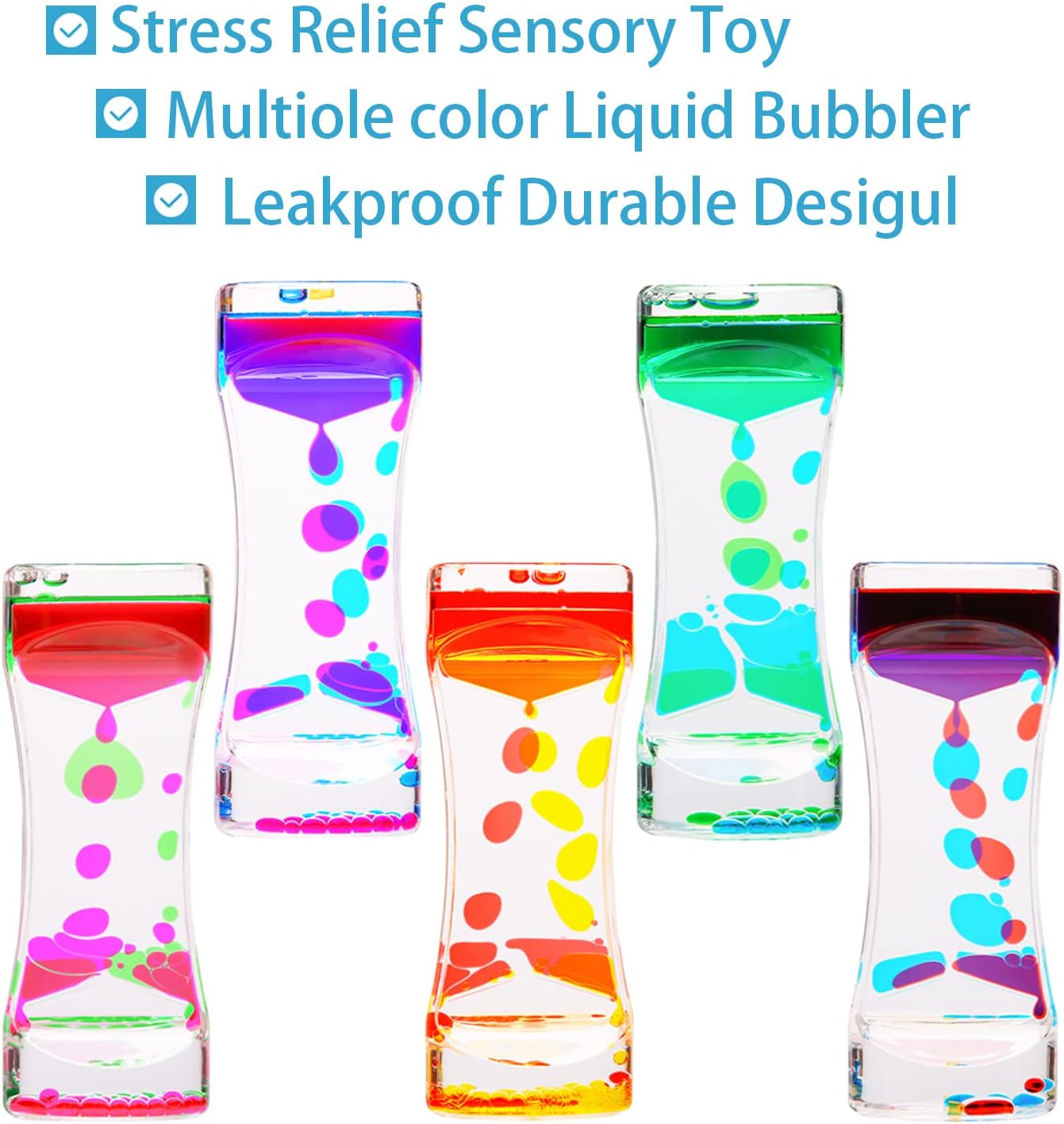 Liquid Motion Bubbler, 5 Pack Stress Management Sensory Toys, Relief Fidget Water Timers,Relaxing