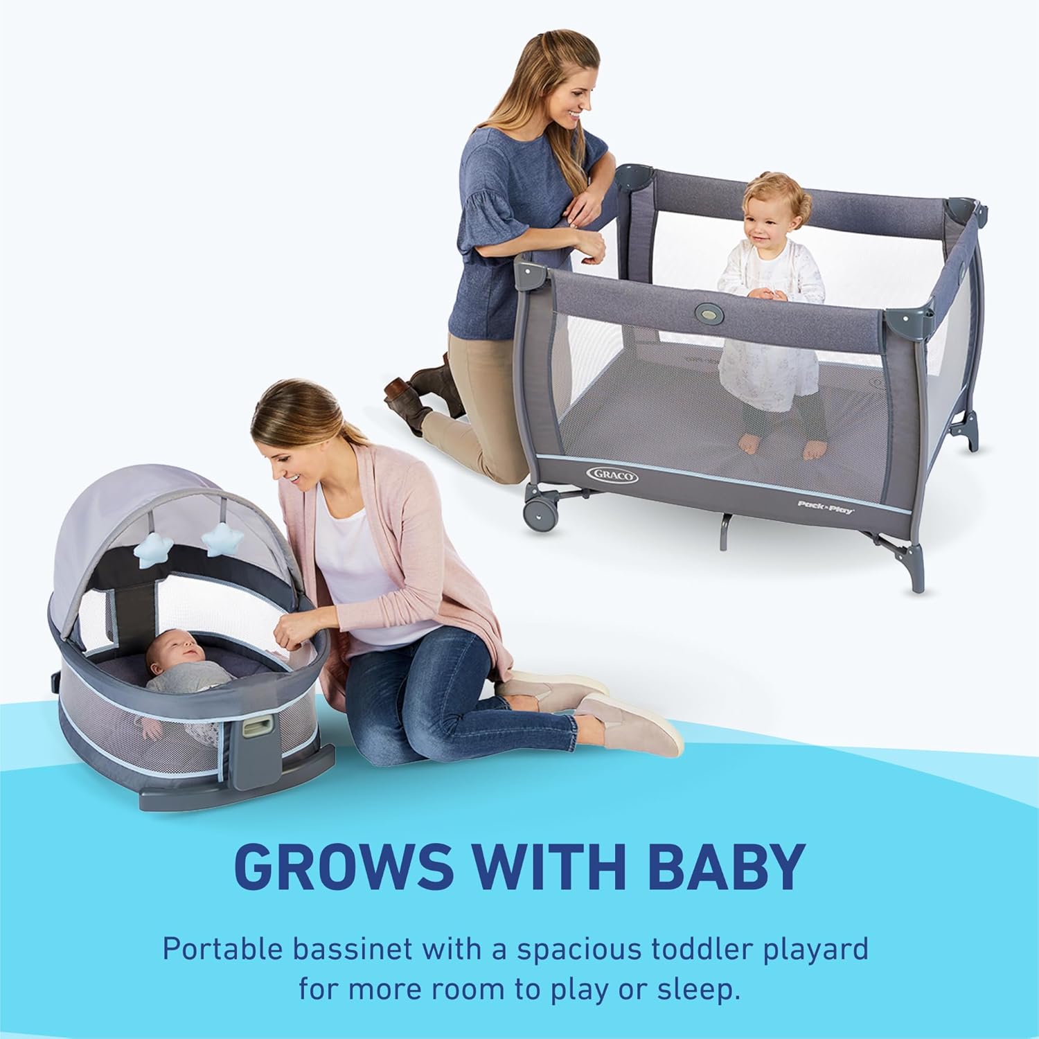 Graco Pack n Play Dome LX Playard with Baby Bassinet, Lightweight Portable Crib, Push-Button Fold