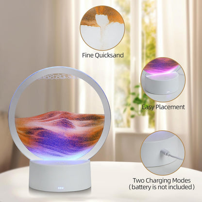 KPNUWN Moving Sand Art Liquid Motion, 3D Deep Sea Sandscape Color Quicksand Decor, Round Glass