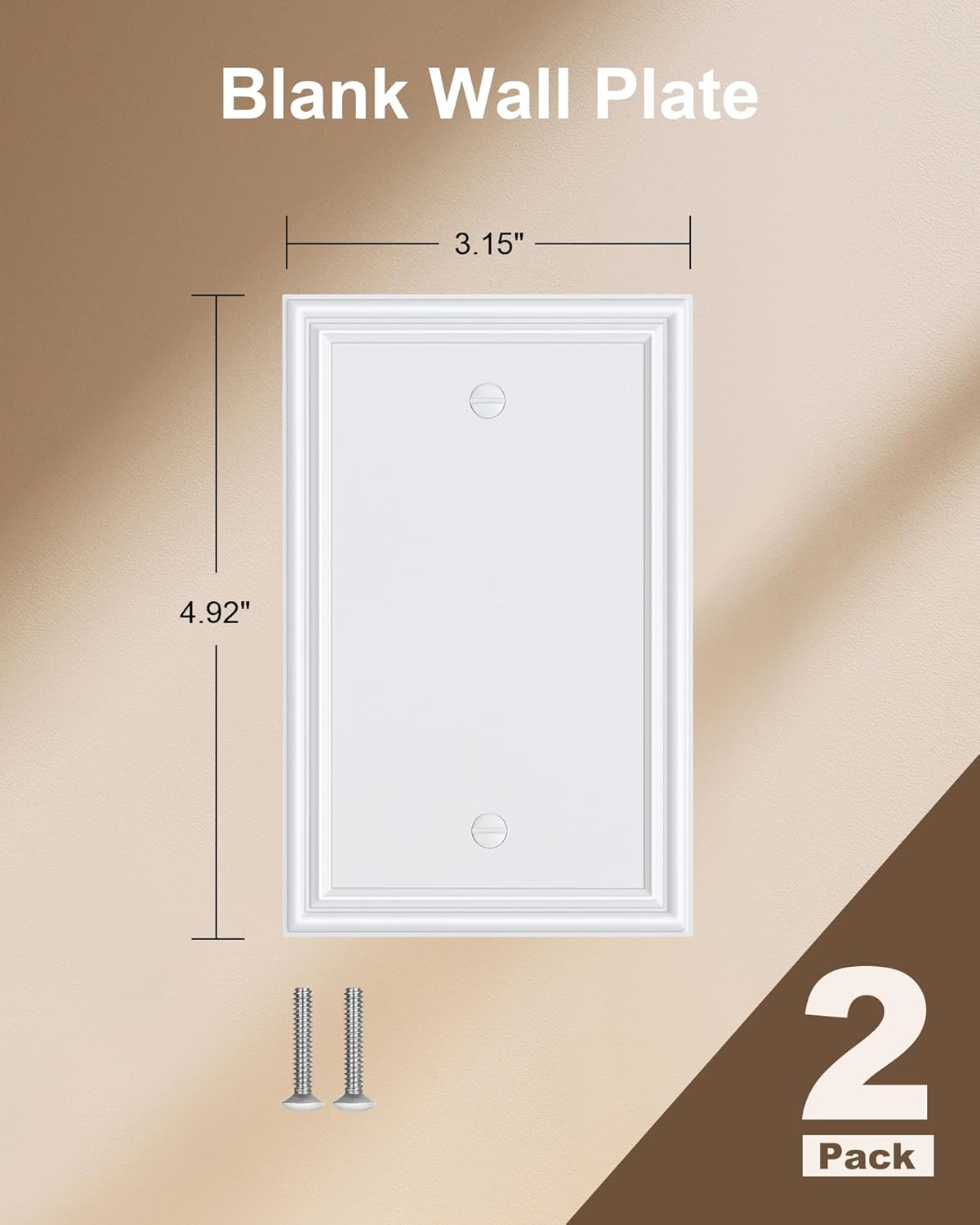 2-Pack Single Blank Wall Plates, Durable Solid Zinc Alloy Blank Outlet Covers, Decorative Pure