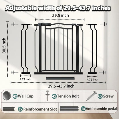 29.53"-43.30" Mornyray Auto-Close Baby Gate Extra Wide, Pressure Mounted Dog & Pet Gate for Stairs