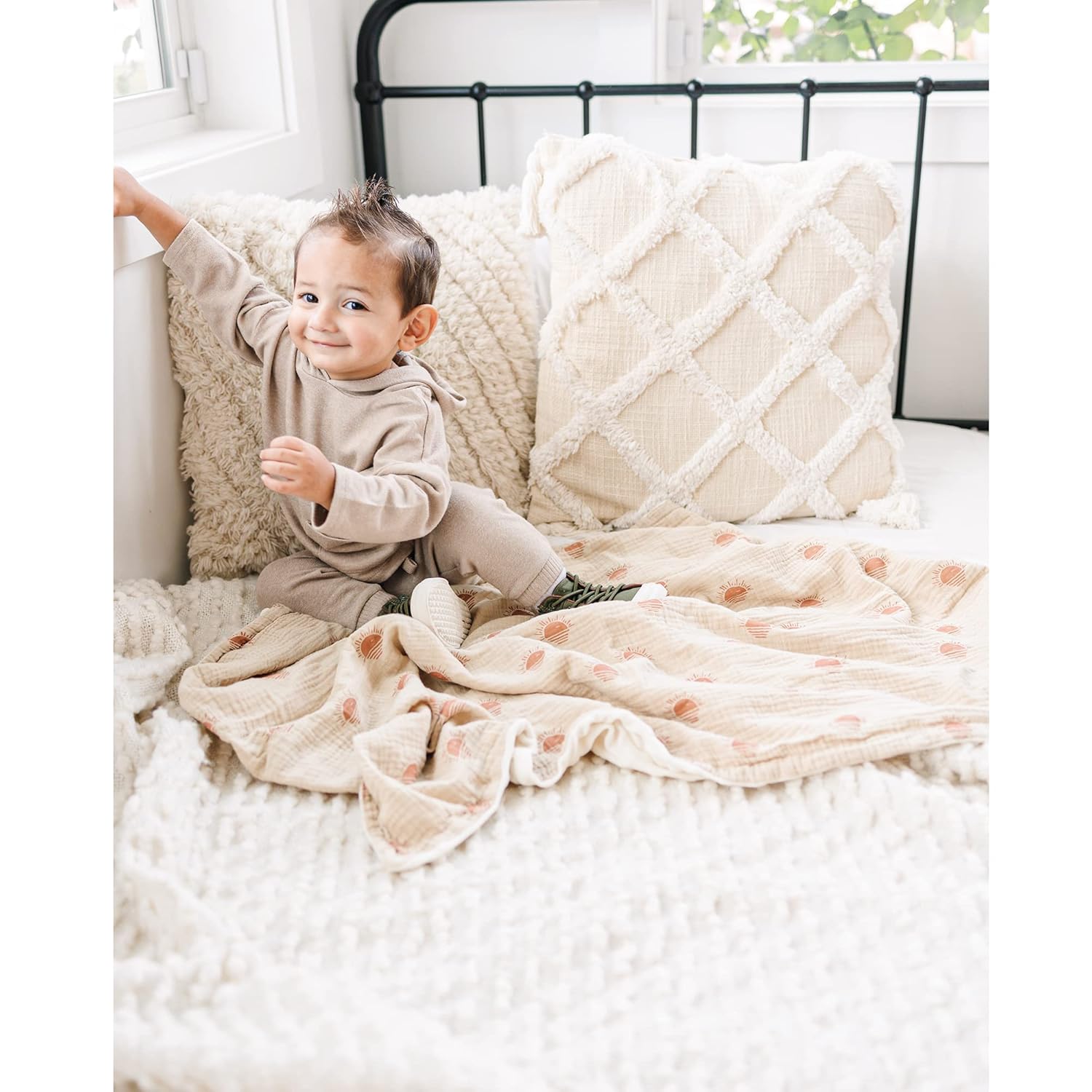 Konssy Baby Blankets for Unisex Boys Girls, Super Soft Nursery Minky Blankets with Muslin Cotton