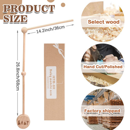 Baby Crib Mobile Arm Wooden Holder 30 inch Beech Hangers with Rotating Music Box Nursery Decor