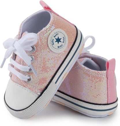 Unisex Baby Girls Boys Canvas High-top Shoes, Newborn Infant Anti-Slip Soft Sole Frist Walking