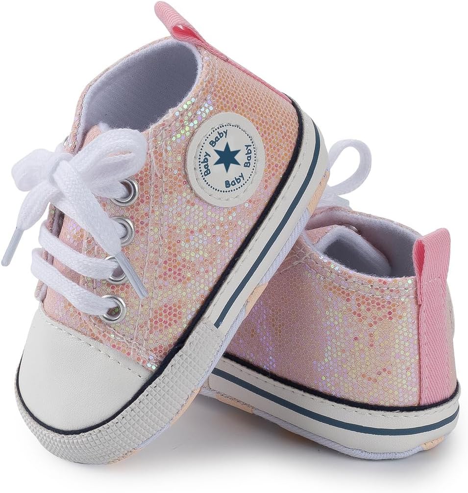 Unisex Baby Girls Boys Canvas High-top Shoes, Newborn Infant Anti-Slip Soft Sole Frist Walking