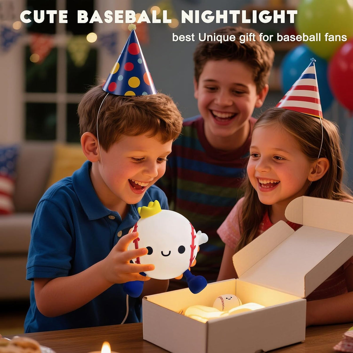 DREAMING MY DREAM Baseball Night Light,Cute Silicone Squishy Novelty LED Night Lamp, Touch Lamp