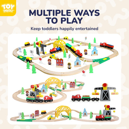 TOY Life Wooden Train Set with Crane, 60-Pc Track, Boys 3-8