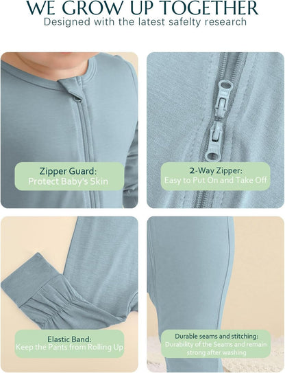 Jimonda Baby Romper Boys Girls Bamboo Pajamas 2-Way Zipper Footless Unisex Long Sleeve Sleepers