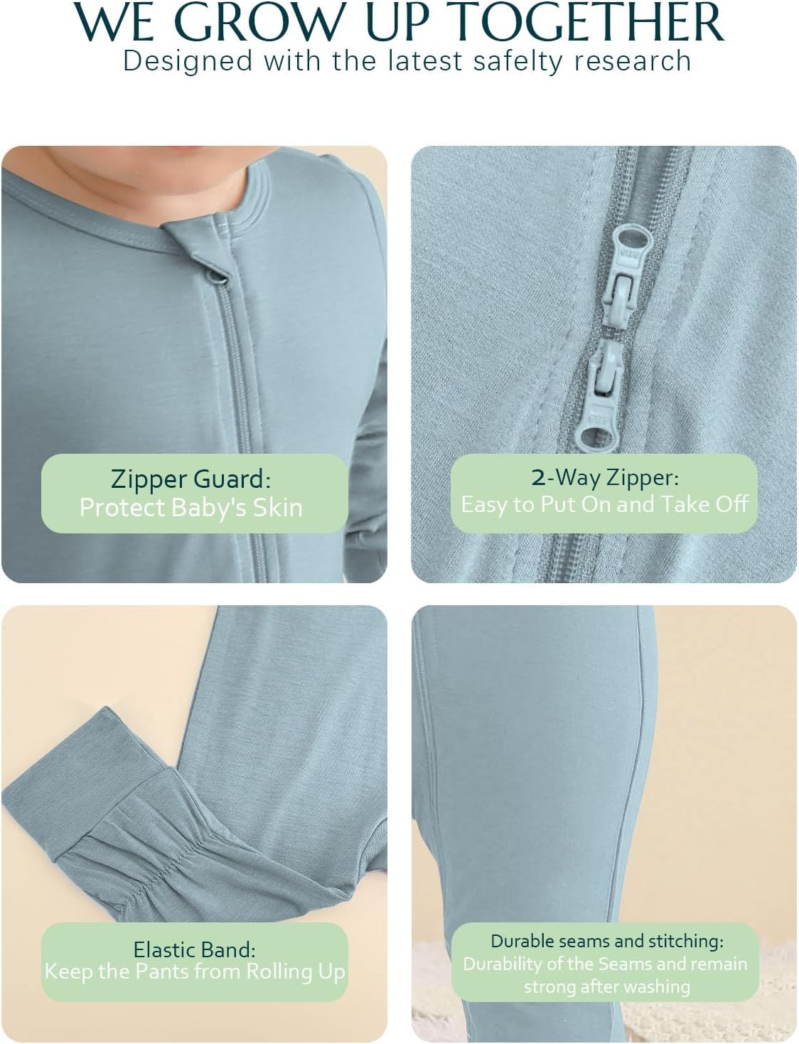 Jimonda Baby Romper Boys Girls Bamboo Pajamas 2-Way Zipper Footless Unisex Long Sleeve Sleepers