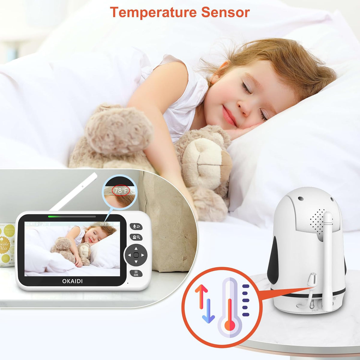 Video Baby Monitor with 4 Cameras, 5" Display Baby Monitor No WiFi, 30H Battery and 1000ft Range