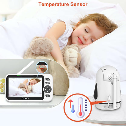 Video Baby Monitor with 4 Cameras, 5" Display Baby Monitor No WiFi, 30H Battery and 1000ft Range