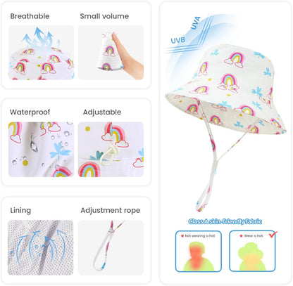 Baby Sun Hat 0-6 Years Toddler Boys Girls Adjustable Bucket Hats Kids Bucket Hats UPF 50+ Wide Brim