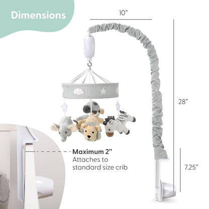 The Peanutshell Crib Mobile for Boys or Girls - Grey Musical Baby Crib Mobile with 12 Lullabies