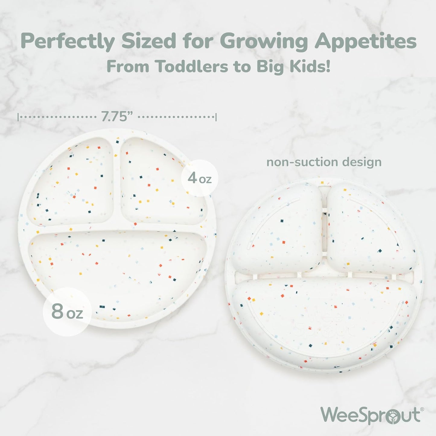 WeeSprout Silicone Divided Plates (No Lids), 100% Food Grade Silicone Divided Plates for Toddlers &