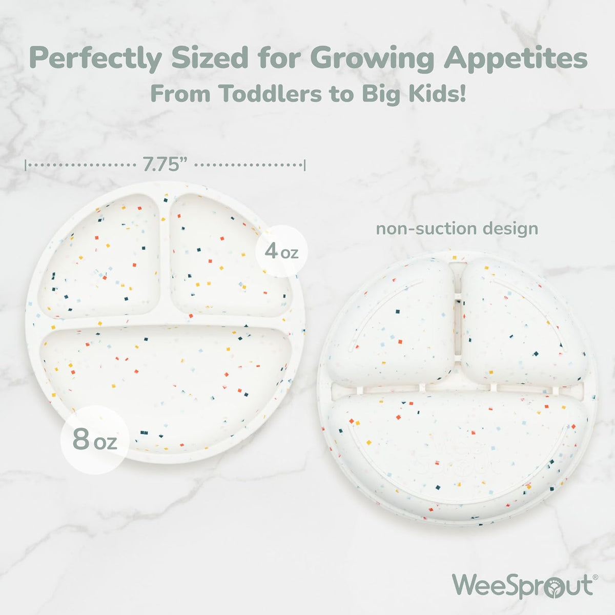 WeeSprout Silicone Divided Plates (No Lids), 100% Food Grade Silicone Divided Plates for Toddlers &