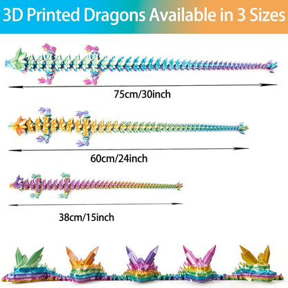3D Printed Dragon, 3D Dragon ,30 Inch 3D Printed Fidget Dragon, Bigger Fidget Crystal Dragon Toys