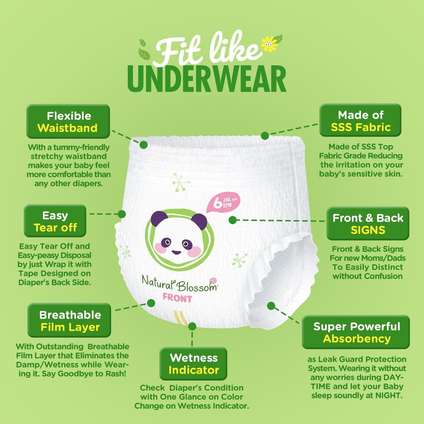 Pull-On Baby Diapers | Ultra-Slim, Hypoallergenic, Super Soft, Vegan | Size 6 (4T-5T, 33 lbs+) | 80