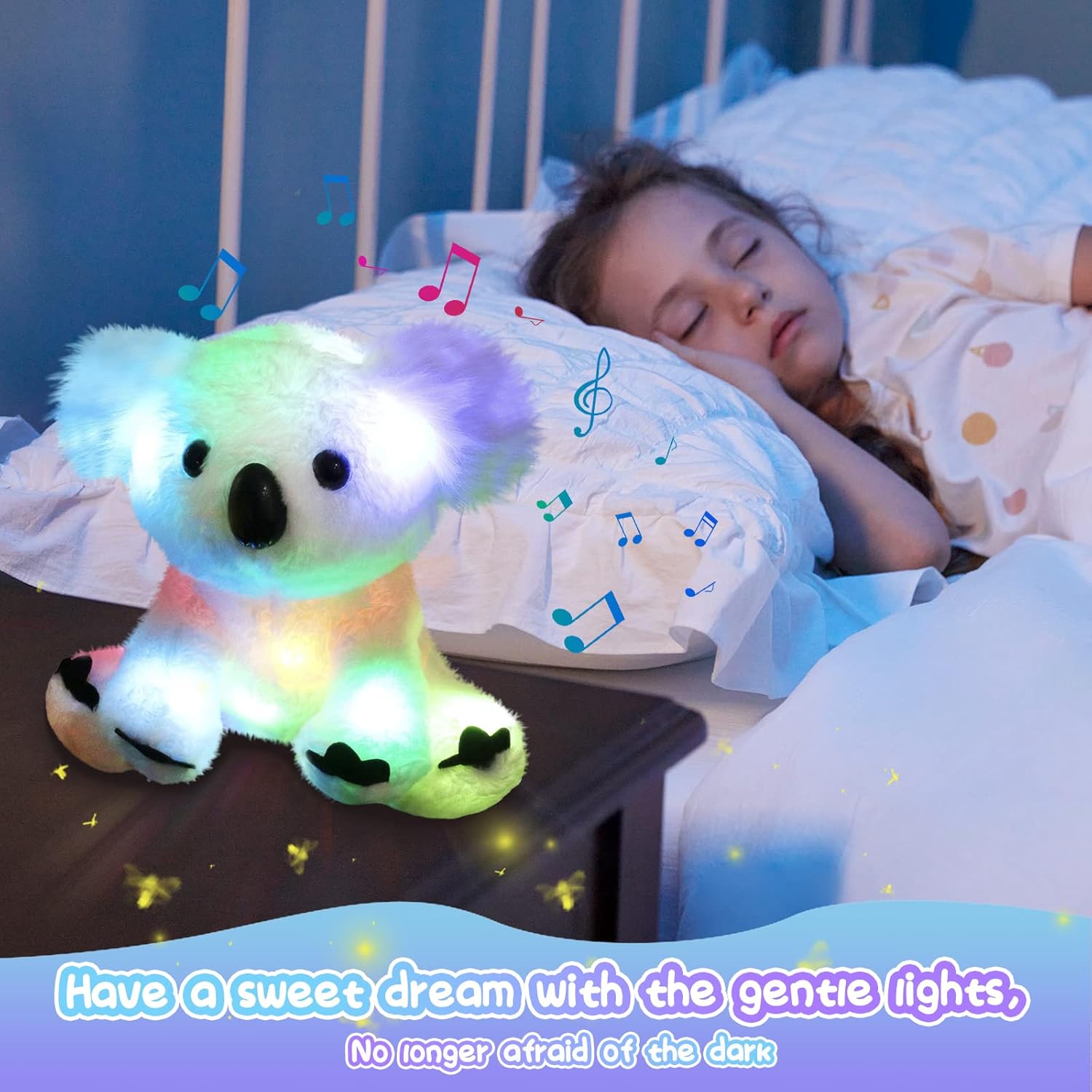 Glow Guards Musical Light up White Koala Stuffed Animal LED Singing Wildlife Soft Plush Toy with