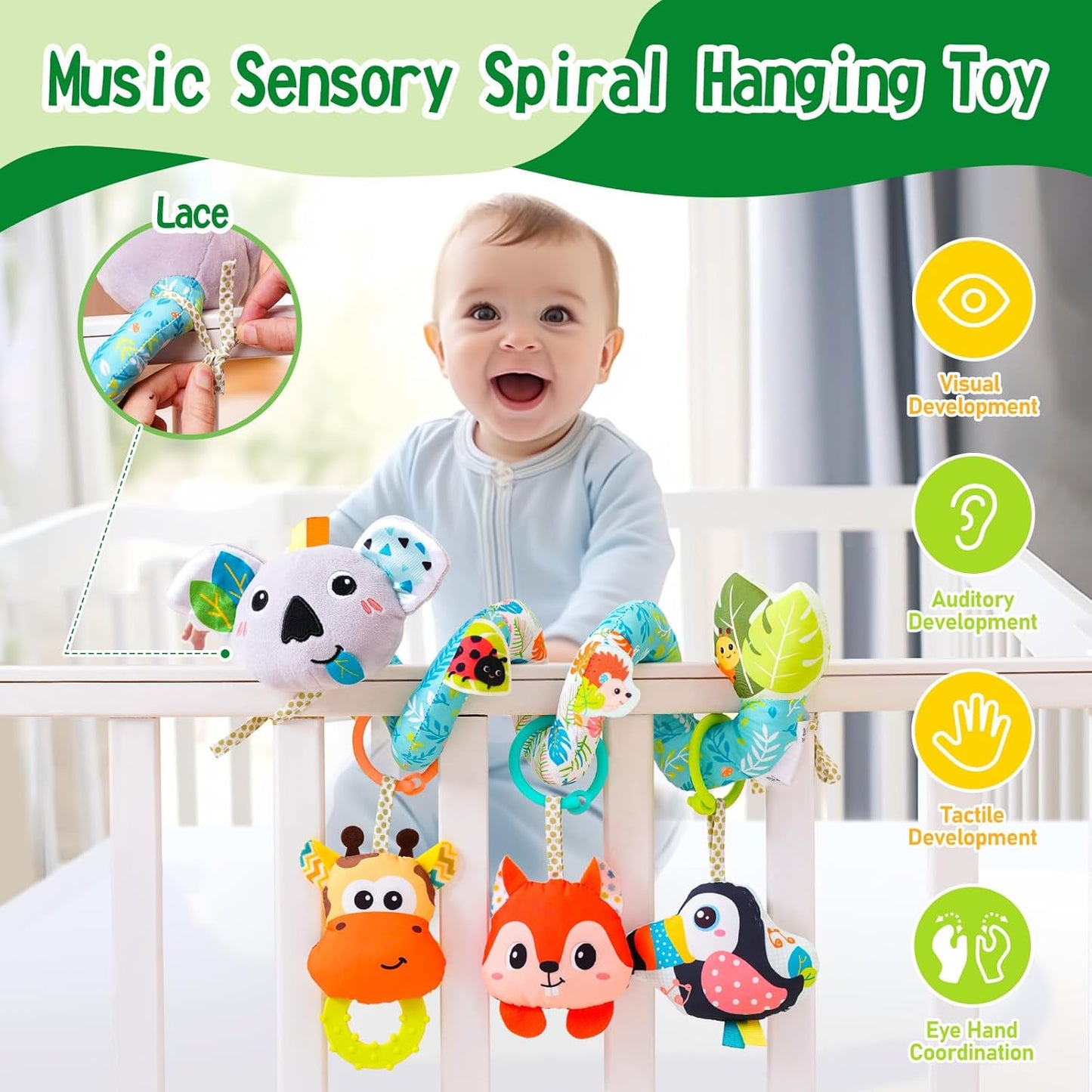 Jollybaby Crib Stroller Car Seat Toys for Baby 0-3-6-9-12 Months, Tummy Time Hanging Sensory Toys