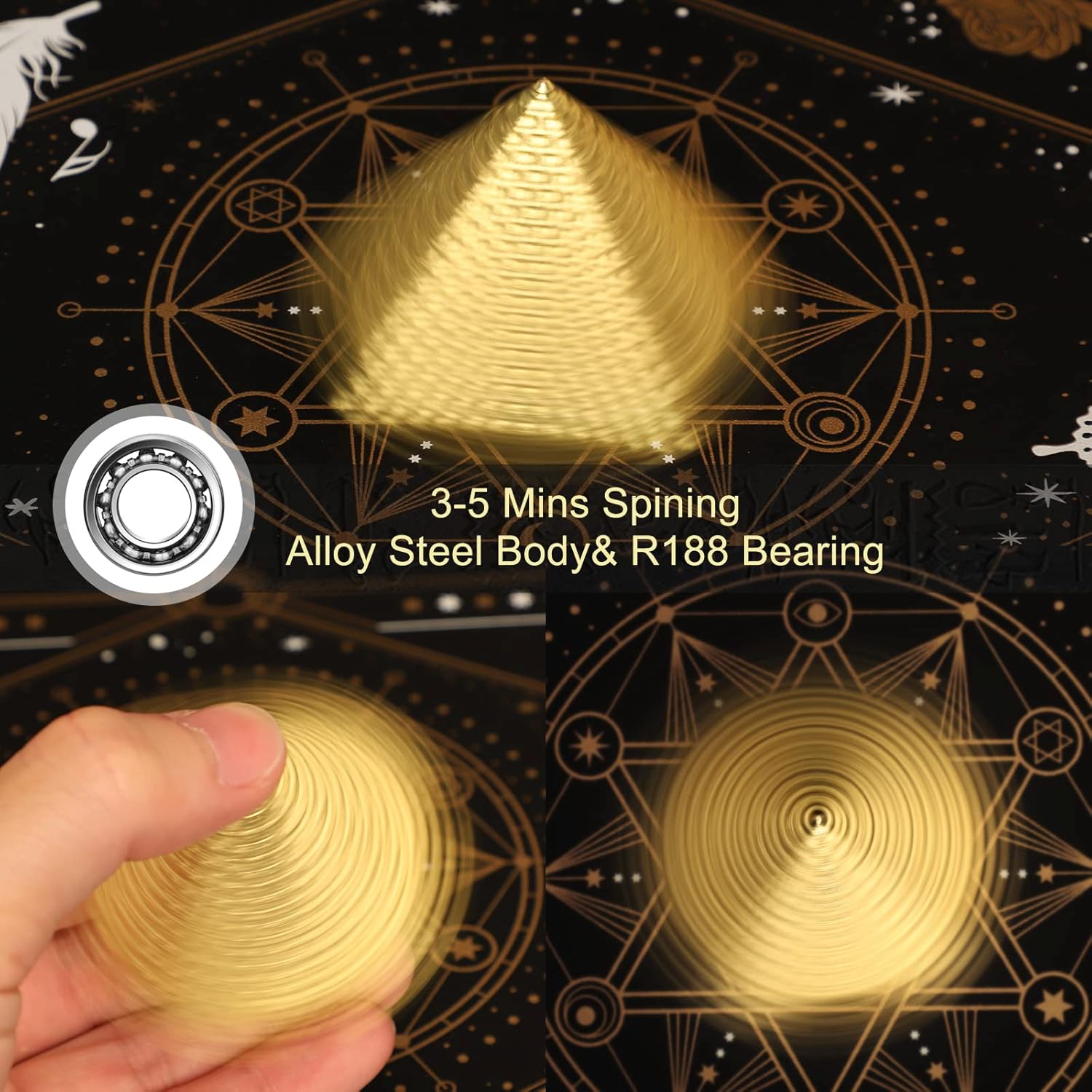 Egyptian Fidget Spinner Toy for Kids Adults, Metal Pyramid Fingertip Hand Finger Spinner, Heavy