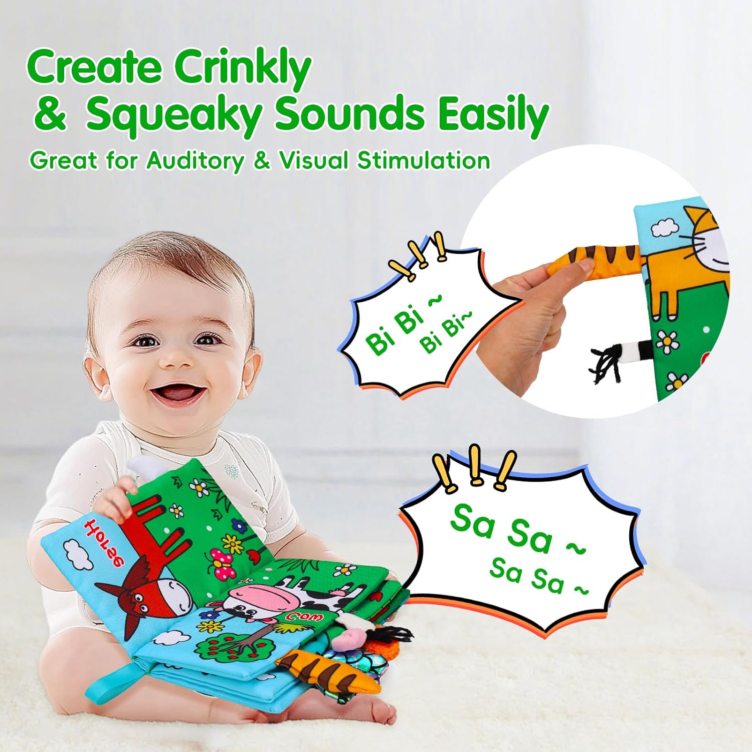 2 PCS High Contrast Crinkle Baby Books 0-6 Months Interactive Sensory Baby Toys 9-12 Month