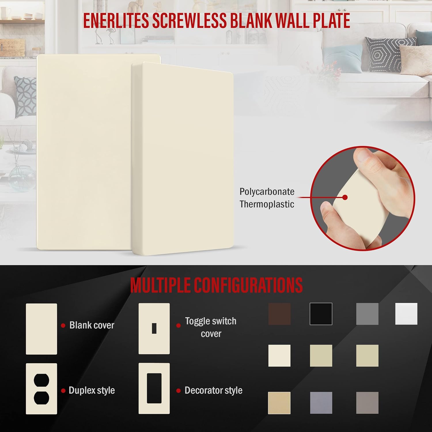 ENERLITES Screwless Blank Wall Plate, Child Safe Blank Device Outlet Cover, Standard Size, 1-Gang