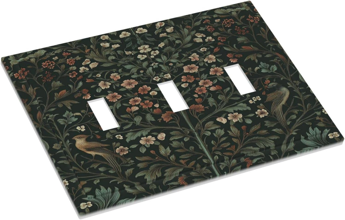 Decorative Switch Plates Vintage Morris Colorful Flower Green Leaf 3 Gang Wall Plate Triple Toggle
