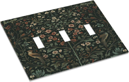 Decorative Switch Plates Vintage Morris Colorful Flower Green Leaf 3 Gang Wall Plate Triple Toggle